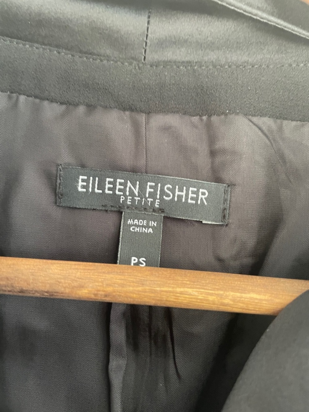 Eileen Fisher 100% Silk Black Open-Front Blazer Jacket PS - Picture 2 of 5